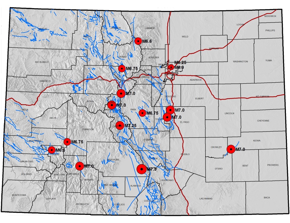The CGS Interactive Hazus Events Map details epicenters of possible future seismic events based on Maximum Credible Earthquakes (MCE) that have been assigned to specific faults by various entities. Each of the event locations have been analyzed using FEMA Hazus software and correspond to statewide reports on potential loss and damage.